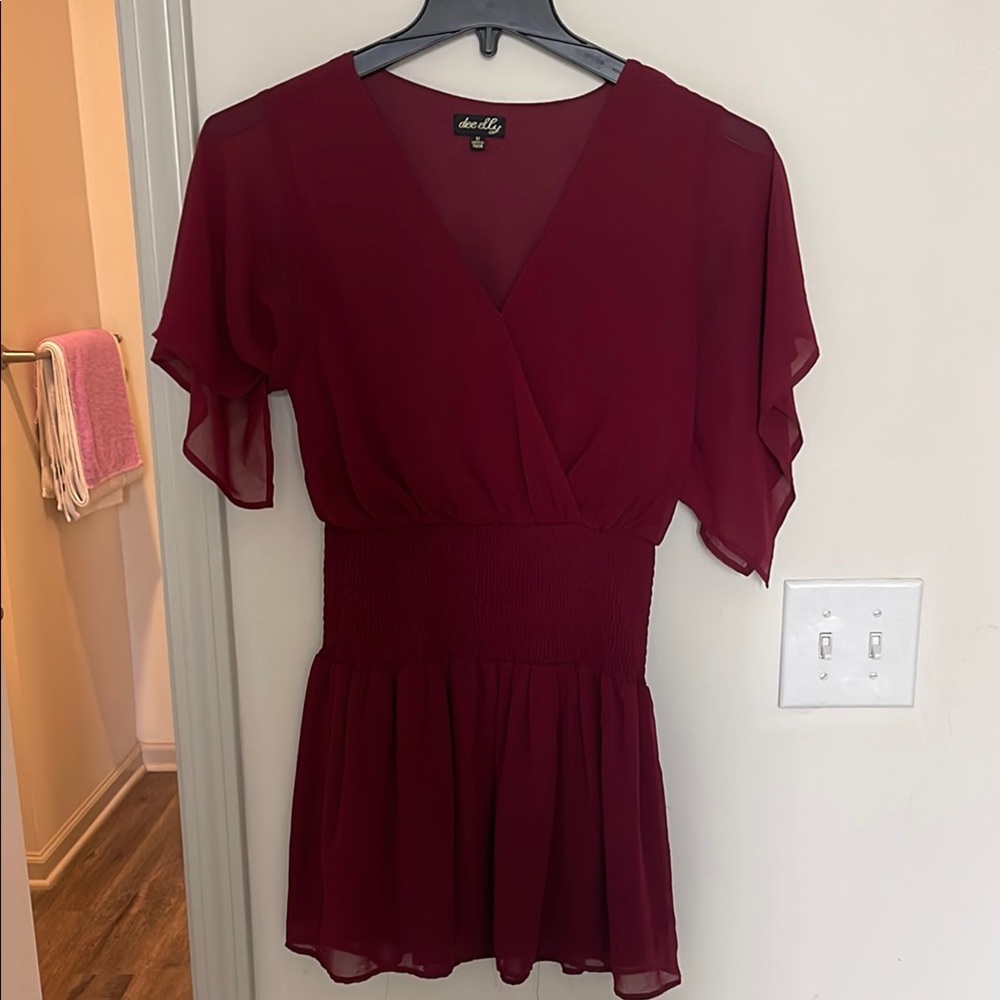 Red Peplum Mini Dress with Short Sleeves